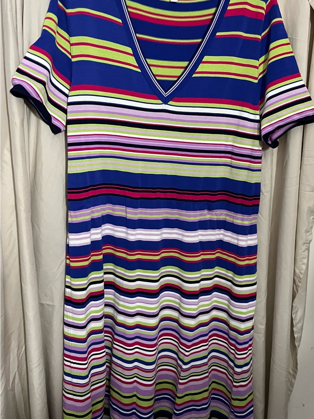 Adyson Parker Blue Striped Knit Top with Pink and Neon Yellow Accents